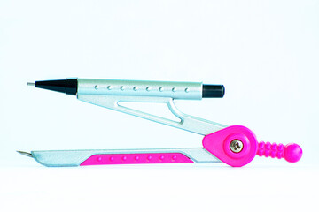 Closeup shot of a drafting compass drawing tool isolated on a white background