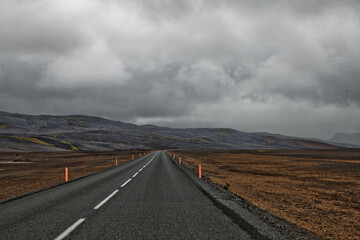 Long road on a stormy day in rural Iceland