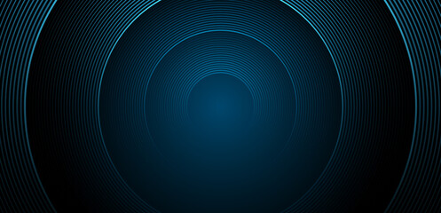 Abstract blue circle line stripes on dark blue background. Gradient halftone circle lines pattern. Dynamic geometric lines dimension. Modern graphic design element. Futuristic concept - obrazy, fototapety, plakaty