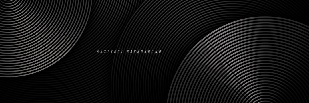 Fototapeta Abstract black background with circle lines pattern. Black metal lines texture. Modern shiny black and gray gradient lines creative design. Suit for wallpaper, backdrop, banner, poster.