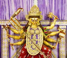 Closeup of Devi Durga idol during DurgaPuja festival