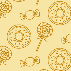 hand drawn donuts seamless pattern vector illustration with doodle elements