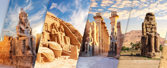 Most famous colossal statues of Ancient Egypt, popular collage