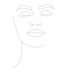 Vector linear illustration of a woman's head. Drawing in the style of one line. Boho girl. A woman's face. Portrait of minimalism.