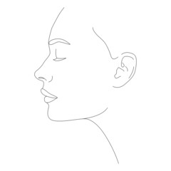 A woman's head. Hand-drawn vector linear art illustration. Drawing in the style of one line. The face is one line. A woman's face. Portrait of minimalism.
