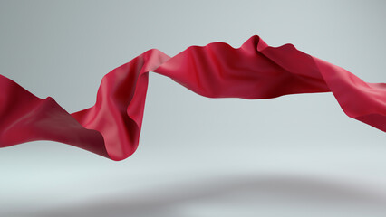 Red satin cloth piece of blowing fabric 3d rendered elegant textiles.
