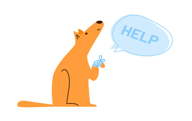 Dog illness vector illustration concept. Big dog with ingured paw and speach bubble with text Help. Template in flat style