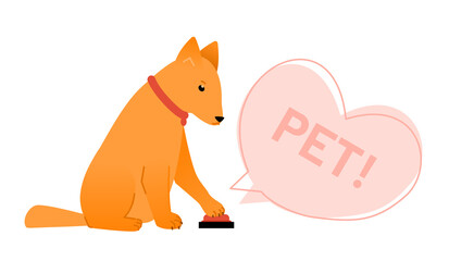 Dog training vector illustration concept. Middle sized dog pushing on a button with pre-recorded message. Template in flat style