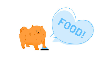 Dog training vector illustration concept.Small dog pushing on a button with pre-recorded message. Template in flat style
