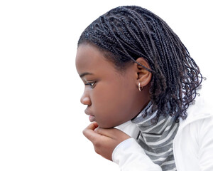 Young African American girl, 13 years old, isolated (cut out), white background, photo