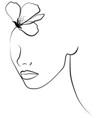 Fashionable abstract female face with one line with abstract shapes. A woman's face. Portrait.