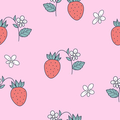 Seamless vintage pattern with strawberries. Vector design for paper, cover, baby fabric, indoor decor and more.