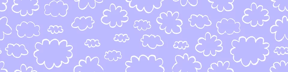 Foto auf Glas Seamless pattern with chalk drawn clouds. Sky ornament on light purple background. Vector illustration. © Alisa