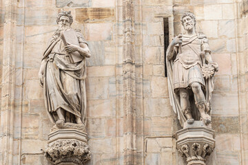 The statue of Moses and Kig David on Milano Cathedral or Duomo, is the cathedral church of Milan,...