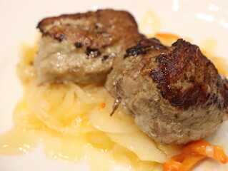 delicious dish grilled sirloin to the exact point with pepper and onion sauce