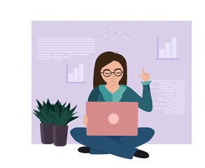 illustration of a girl working at a computer