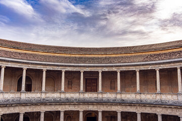 construction with columns and cloudy sky