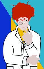 Mad Scientist Crazy Doctor Vector on Abstract Geometric Background