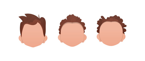 Set of faces of boys with different hairstyles. Isolated.