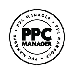 Ppc Manager text stamp, business concept background