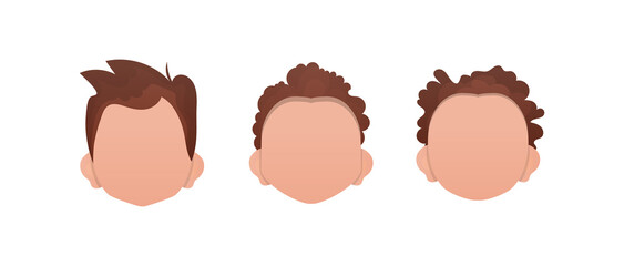 Set of Faces of little boys with different hairstyles. Isolated.