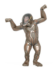 chimpanzee astronaut is showing the power in white background