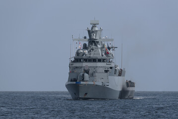 Fototapeta na wymiar CORVETTE - A warship of the German Navy is sailing on sea