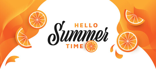 Summer Festive Background with 3D Realistic Oranges. Summer Time Background for Banner or Poster Design. Hello Summer Design