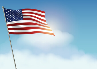 American flag on clouds background
