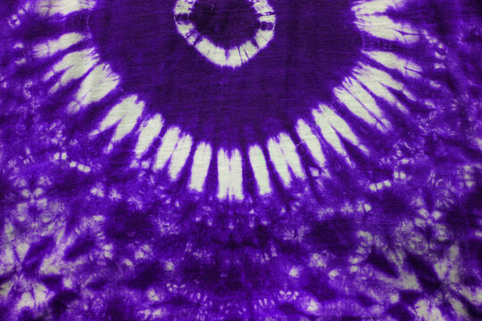 Violet And Purple Tie Dye Spiral Shibori Watercolor Hand Painted Colorful Ornamental Elements On White Background. Watercolour Abstract Texture For Textile, Fabric,