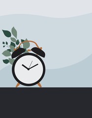 illustration of an alarm clock with a green branch