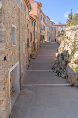 Typical street in the old town on Antibes in the south  of France