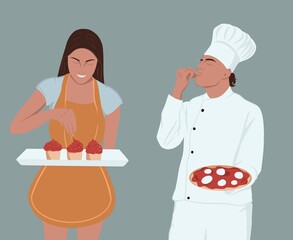 illustration of a cook and a pastry chef in a uniform