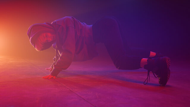 Sexy Dancer Woman Twerking On Stage Floor Closeup. Blonde Moving Body Seductive.