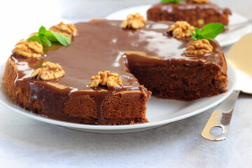 Fototapeta na wymiar Chocolate and walnut cake