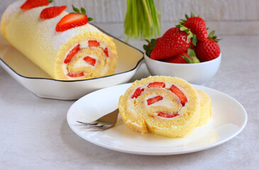 Homemade cream and strawberry
