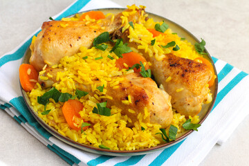 Chicken drumsticks with spicy rice