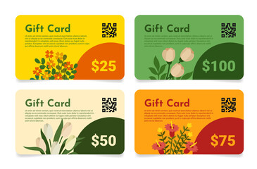 Collection flowers gift card business marketing coupon for shopping at fashion store vector