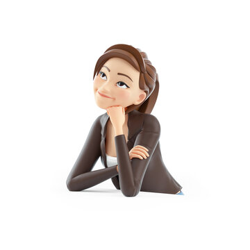 3d Cartoon Woman Daydreaming