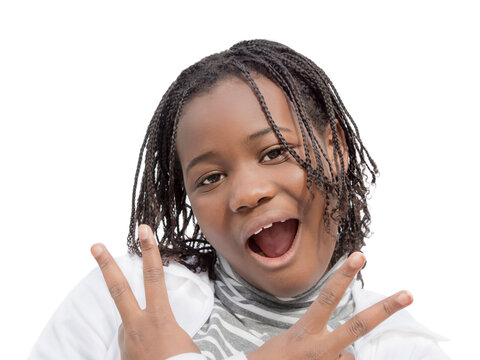 Young African American girl, 13 years old, isolated (cut out), white background, photo