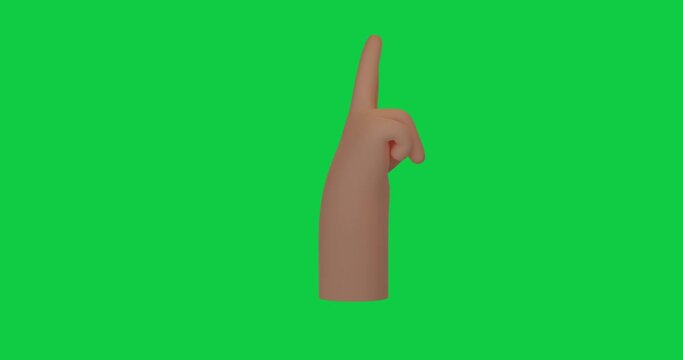 3d hand gesture on a chroma green screen background. Alpha Channel. Emoticon animated sign. Showing two fingers. Peace and Winner concept