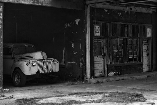 old abandoned truck in Texas garage