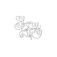 Story of my life, tattoo inscription, continuous line drawing, hand lettering, print for clothes, t-shirt, emblem or logo design, one single line on a white background. Isolated vector illustration.