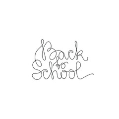 Back to school, hand lettering, inscription, continuous line drawing, print for clothes, t-shirt, emblem or logo design, one single line on a white background, isolated vector illustration.