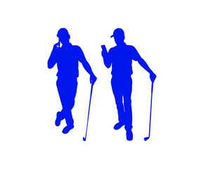 Fototapeta na wymiar Golf player silhouette vector using mobile phone