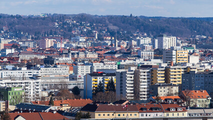 Fototapeta na wymiar View over the skyline of Graz during Winter