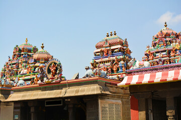 Beautiful view of colorful gopura in the Hindu Kapaleeshwarar Temple, Chennai, Tamil Nadu, South...