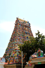 Beautiful view of colorful gopura in the Hindu Kapaleeshwarar Temple, Chennai, Tamil Nadu, South...