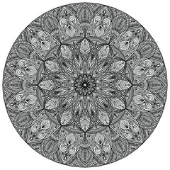 oriental mandala in folk style drawn on a white background for coloring, vector coloring book page