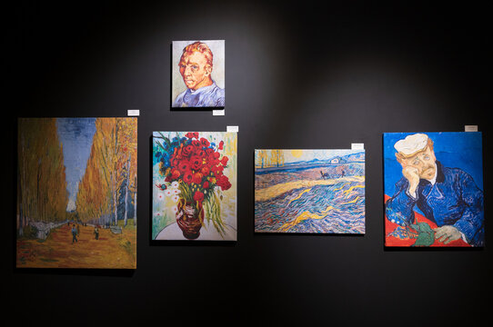 London, UK. 30 April 2022. Copies of five most expensive Vincent van Gogh paintings sold at auctions. Immersive Experience exhibition 